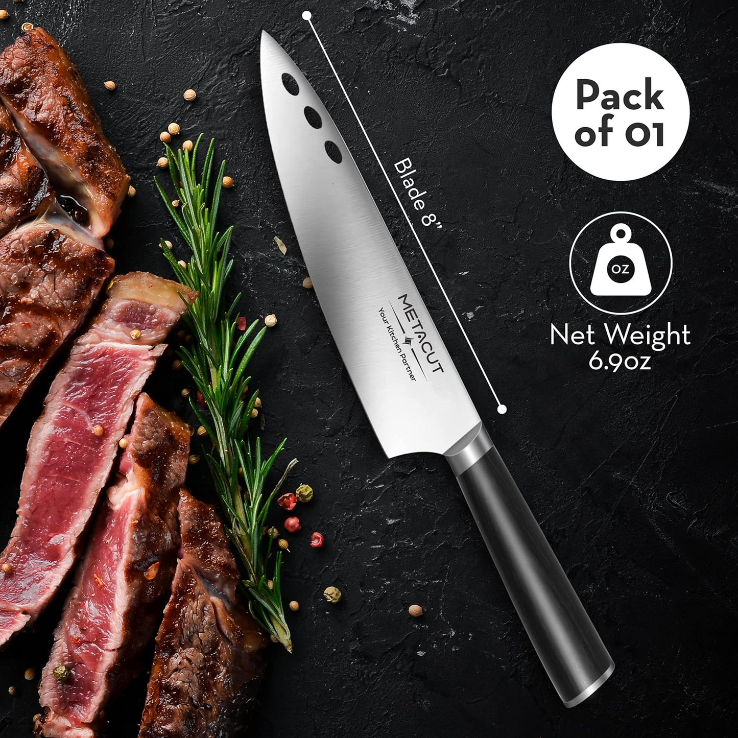Metacut 8" Chef Knife – German Stainless Steel, Ergonomic Handle, Dishwasher Safe, Gift Box