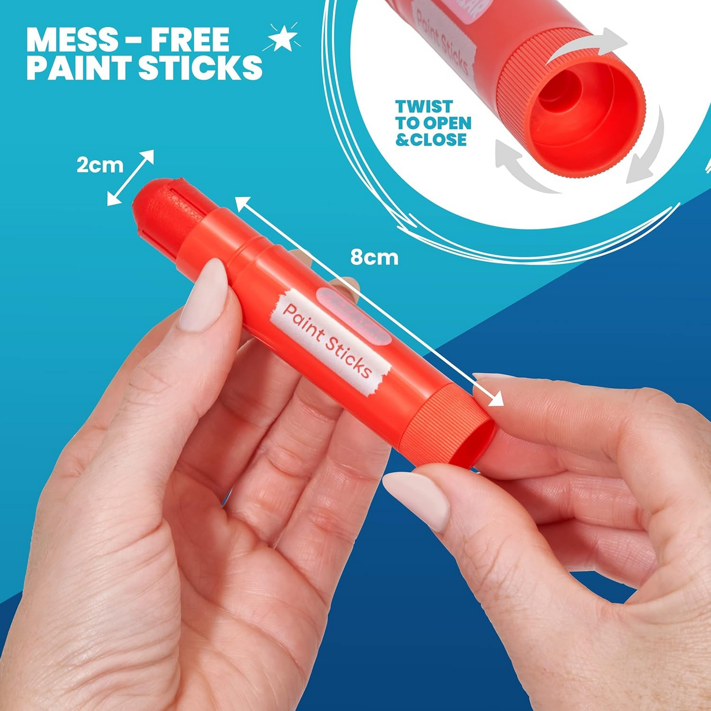 Paint Sticks for Children Assorted Colors with Ergonomic Grip & Well-Defined Nib - Quick-Drying, Washable Paints for Kids – Perfect for Beginners & Professionals