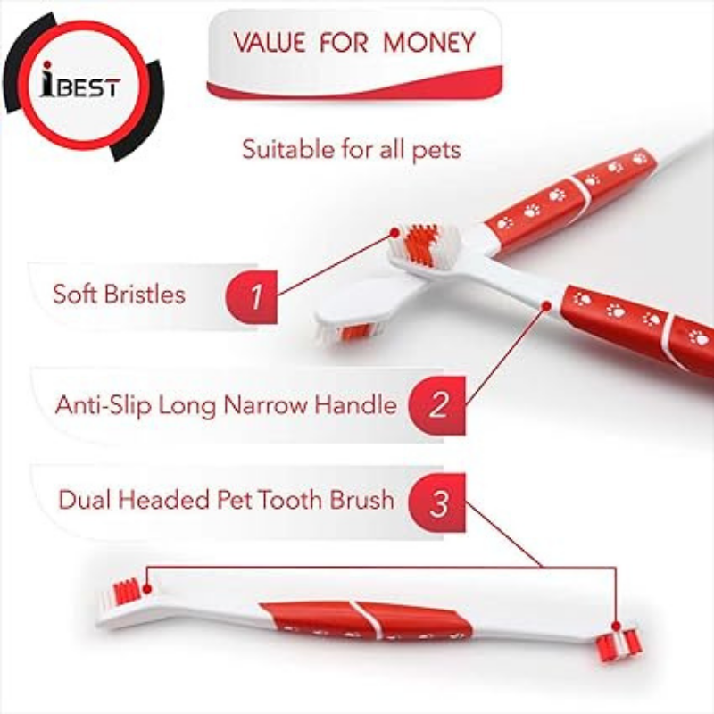 Pet Toothbrush for Dogs & Cats  Dual‑Head Soft Bristles