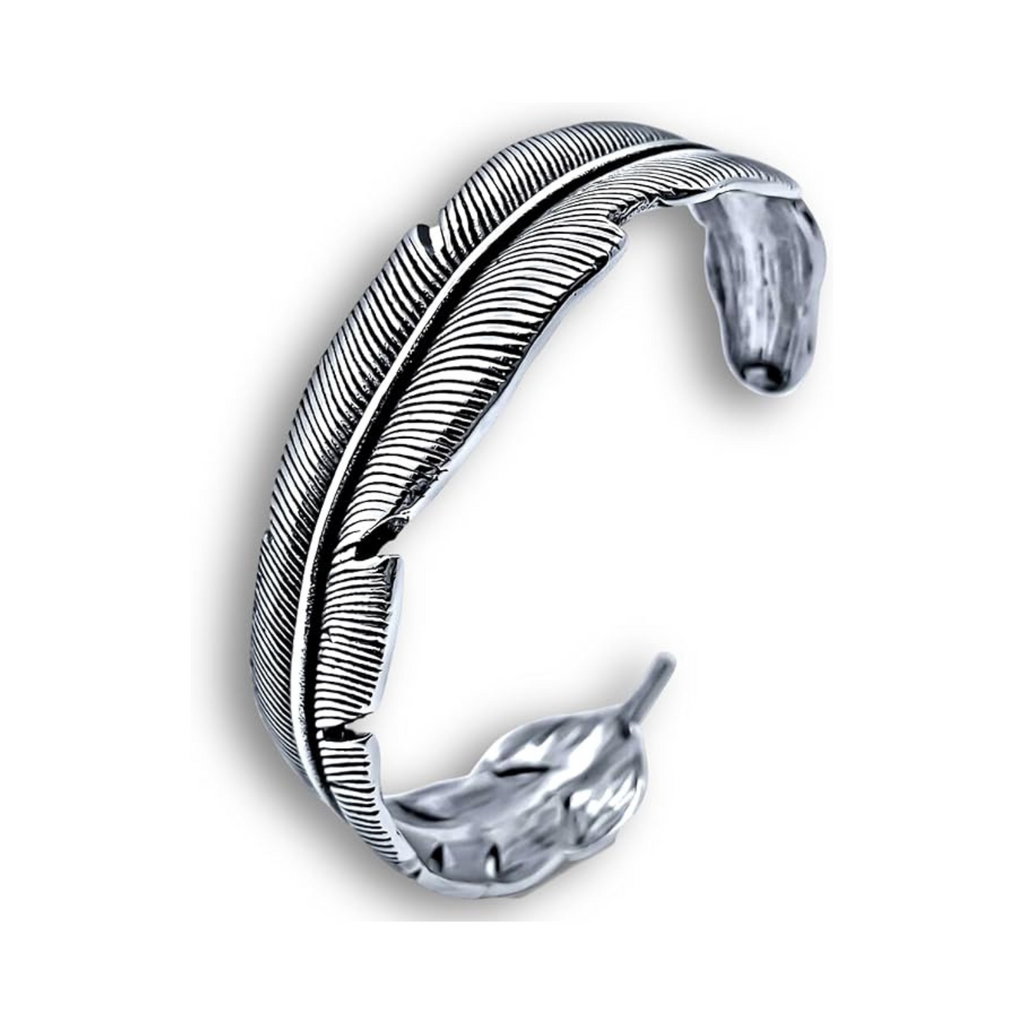 Men's Bracelet Silver Feather Bangle