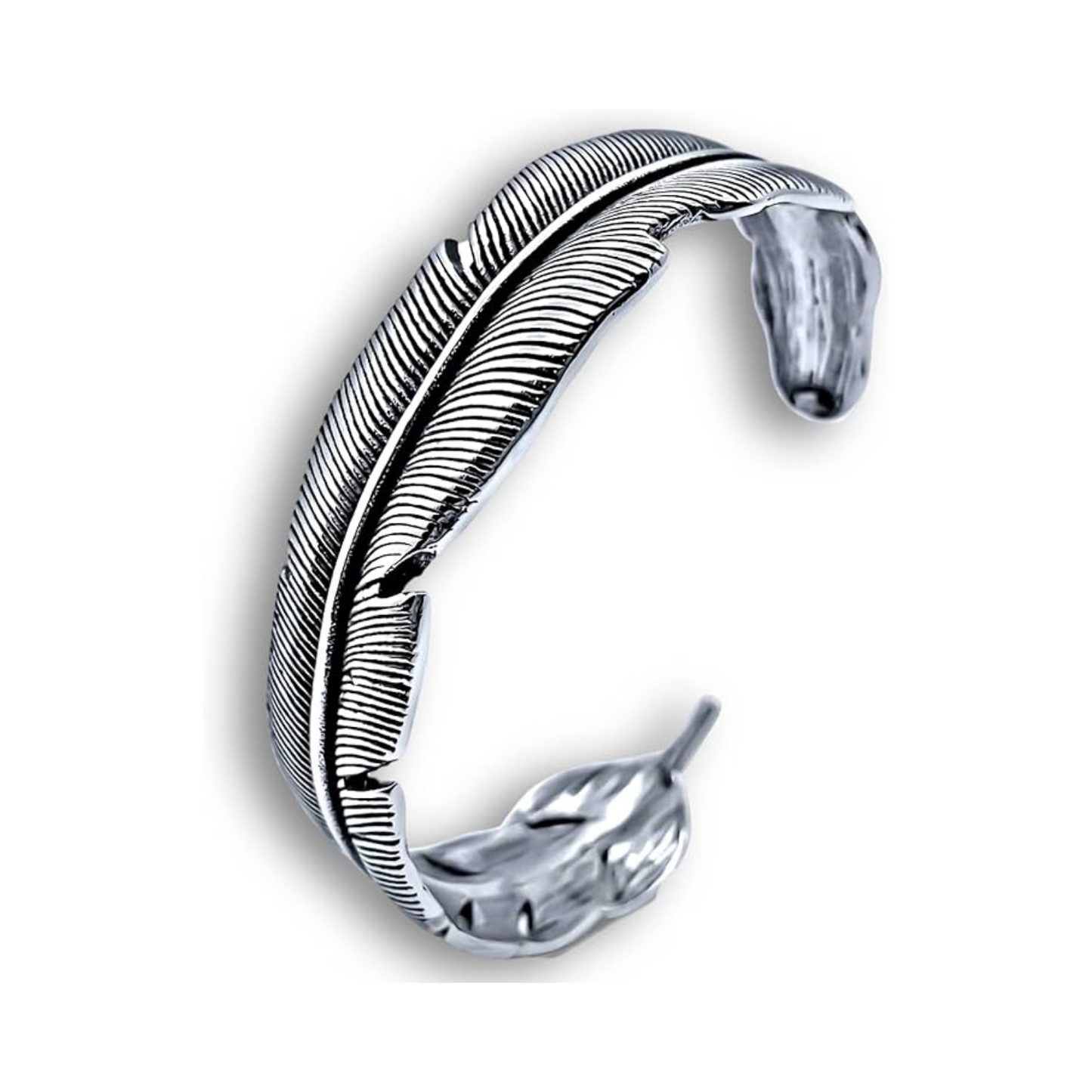 Mens Bracelet Silver Feather Bangle in Gift Box
