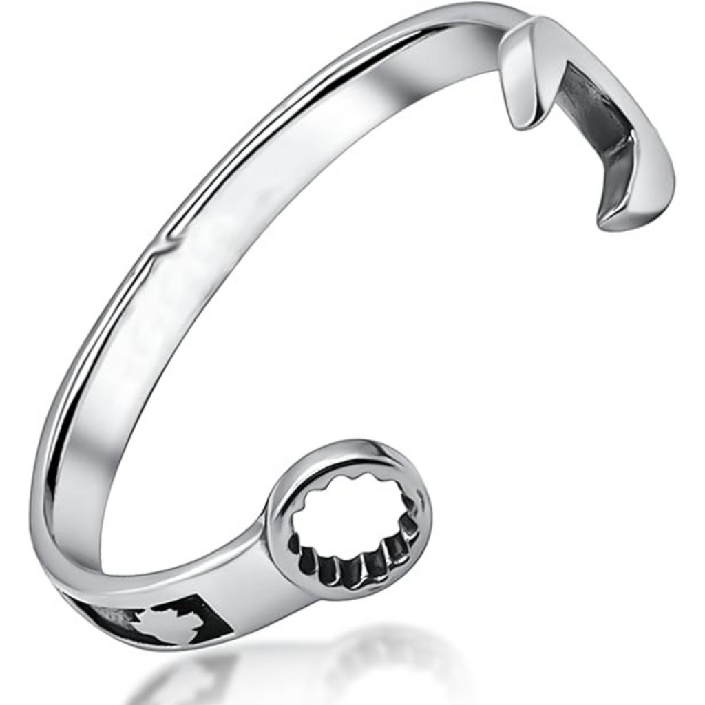 Mens Bracelets Silver Cuff Bangle| Vintage Motorcyclist