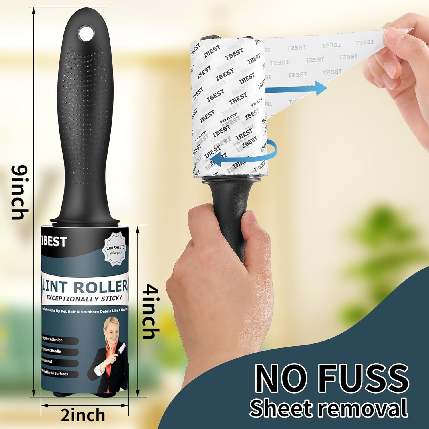 Lint Rollers For Pet Hair, Clothes, Carpet | Sticky Flint Fluff Dust Lint Remover