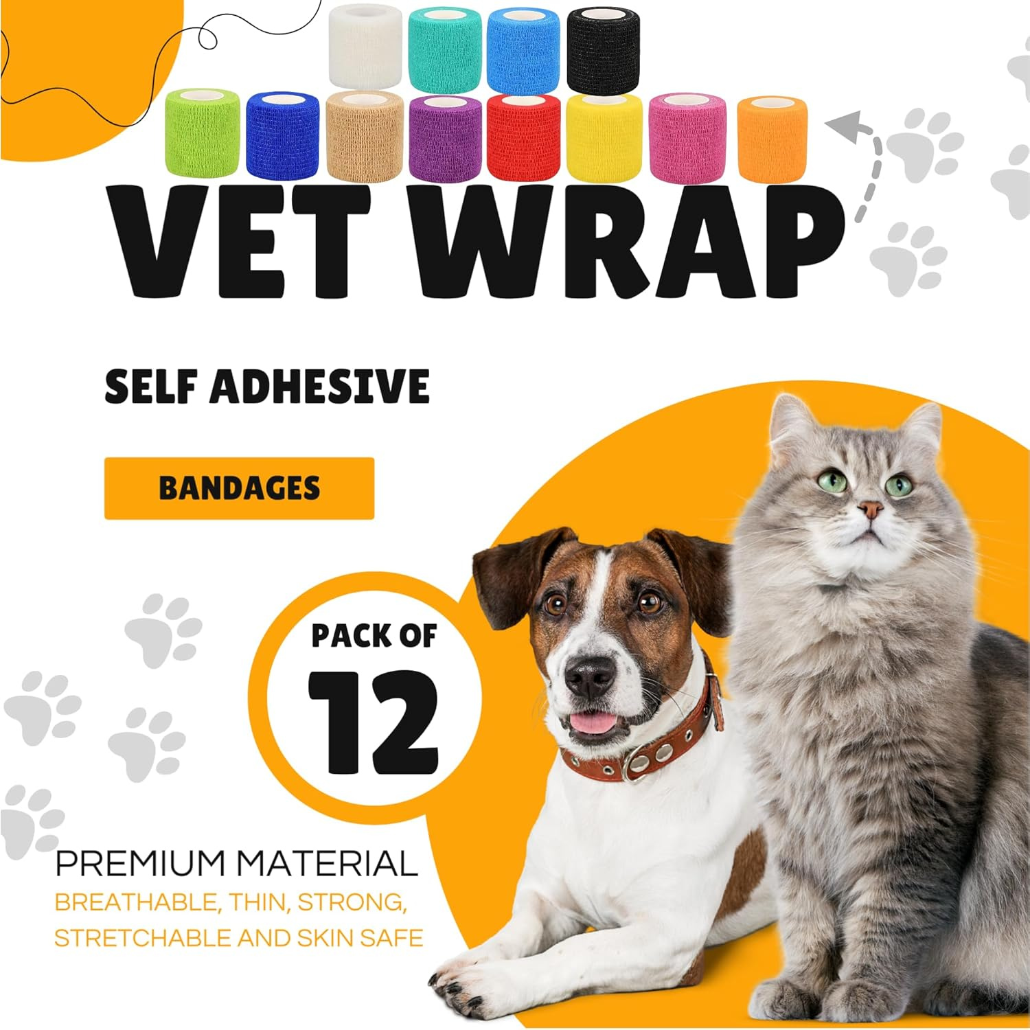 Vet Wrap Self Adhesive Bandage | Stretchable, Non Woven | Cohesive Tape for First Aid