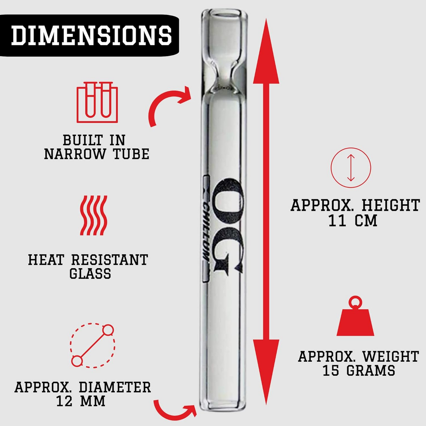 OG Chillum Smoking Glass Pipe, One Hitter for Tobacco/Herb Clear Reusable