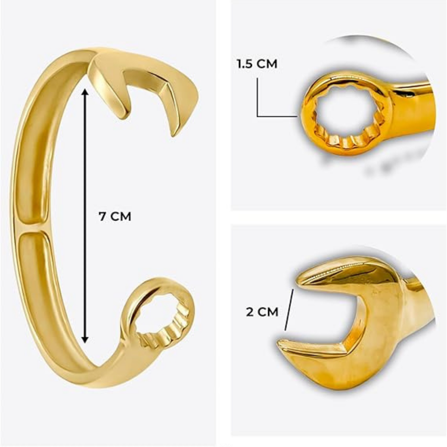 I BEST U.K 9ct Gold Plated Spanner Bracelet Designer Tool Bangle Men Women Small Size