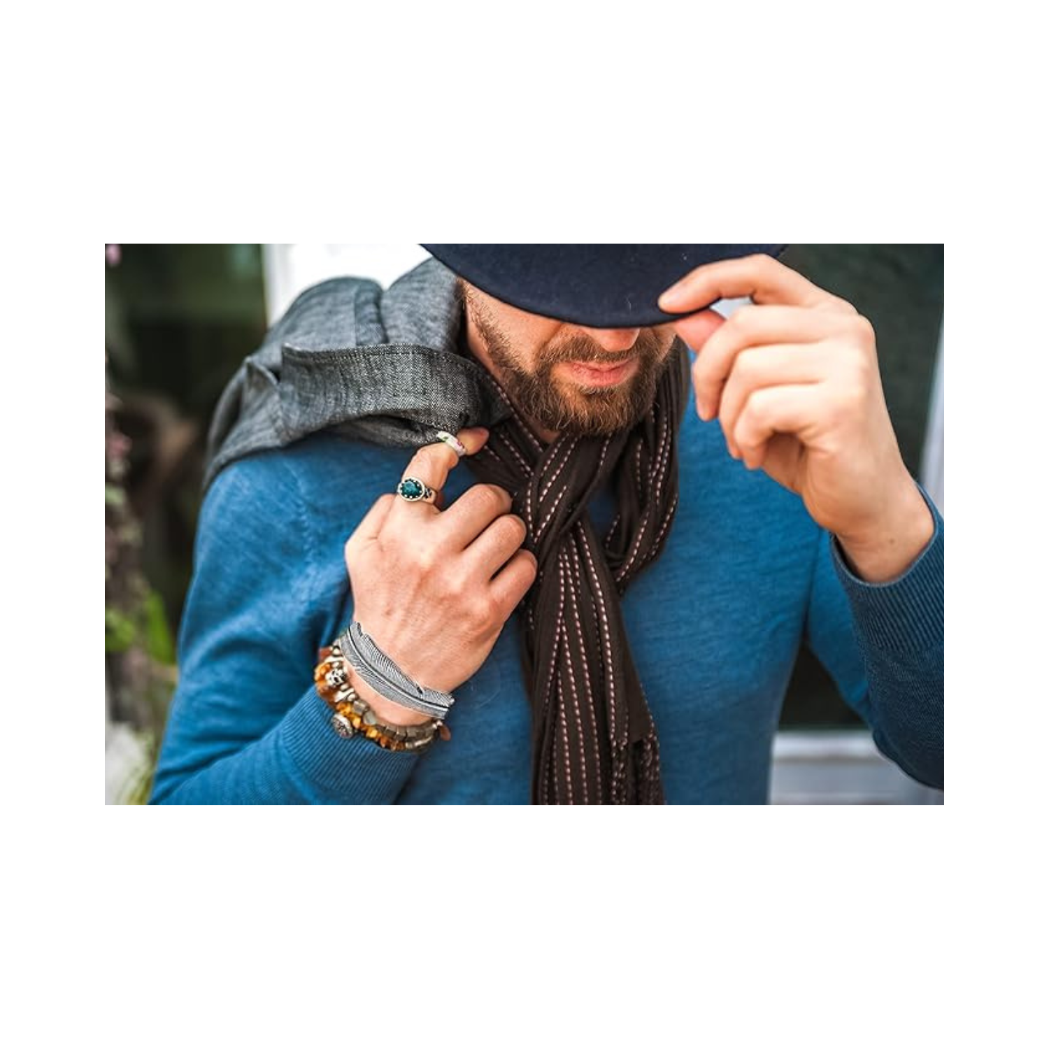 Men's Bracelet Silver Feather Bangle