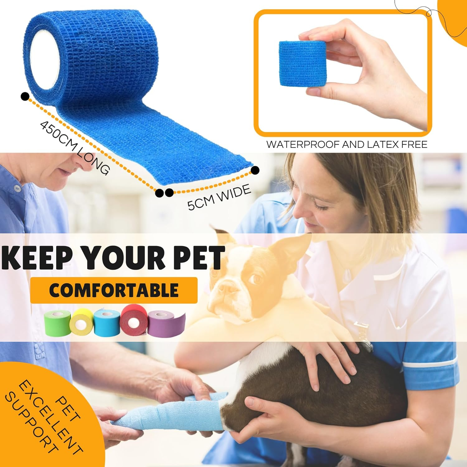 Vet Wrap Self Adhesive Bandage | Stretchable, Non Woven | Cohesive Tape for First Aid