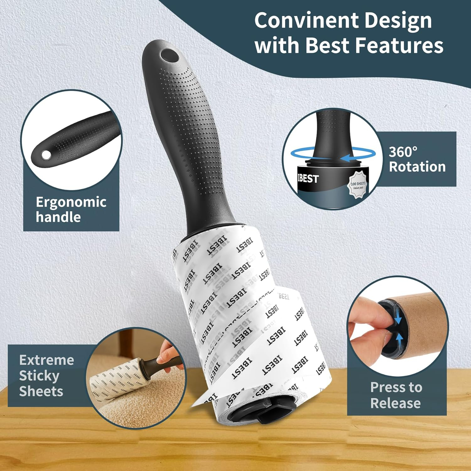 Lint Rollers For Pet Hair, Clothes, Carpet | Sticky Flint Fluff Dust Lint Remover