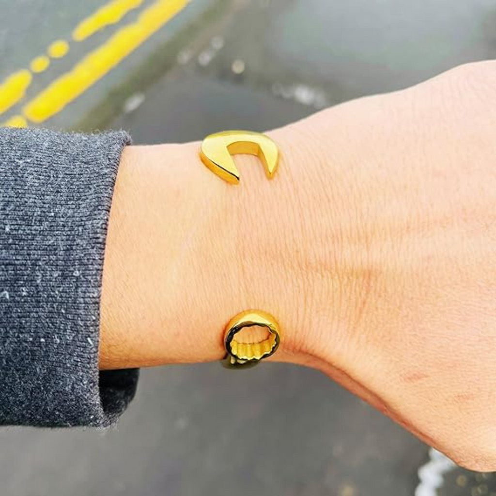 9ct Gold Plated Spanner Bracelet | Designer Tool Bangle For Men & Women