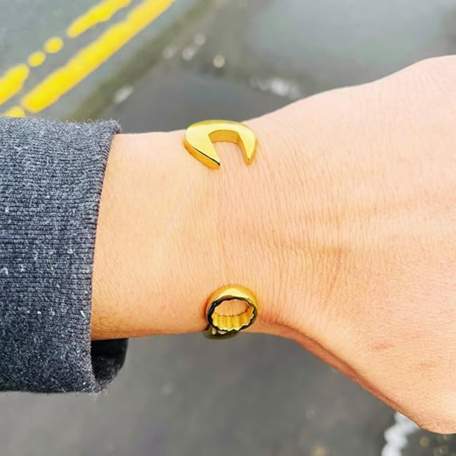 9ct Gold Plated Spanner Bracelet | Designer Tool Bangle For Men & Women