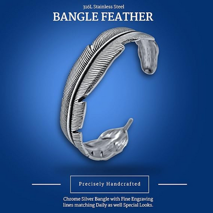 Mens Bracelet Silver Feather Bangle in Gift Box