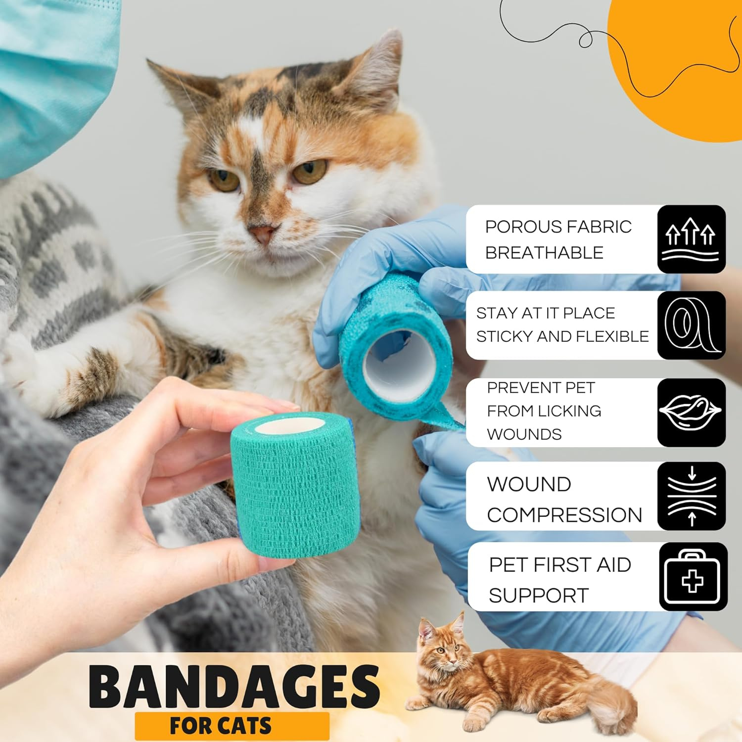 Vet Wrap Self Adhesive Bandage | Stretchable, Non Woven | Cohesive Tape for First Aid