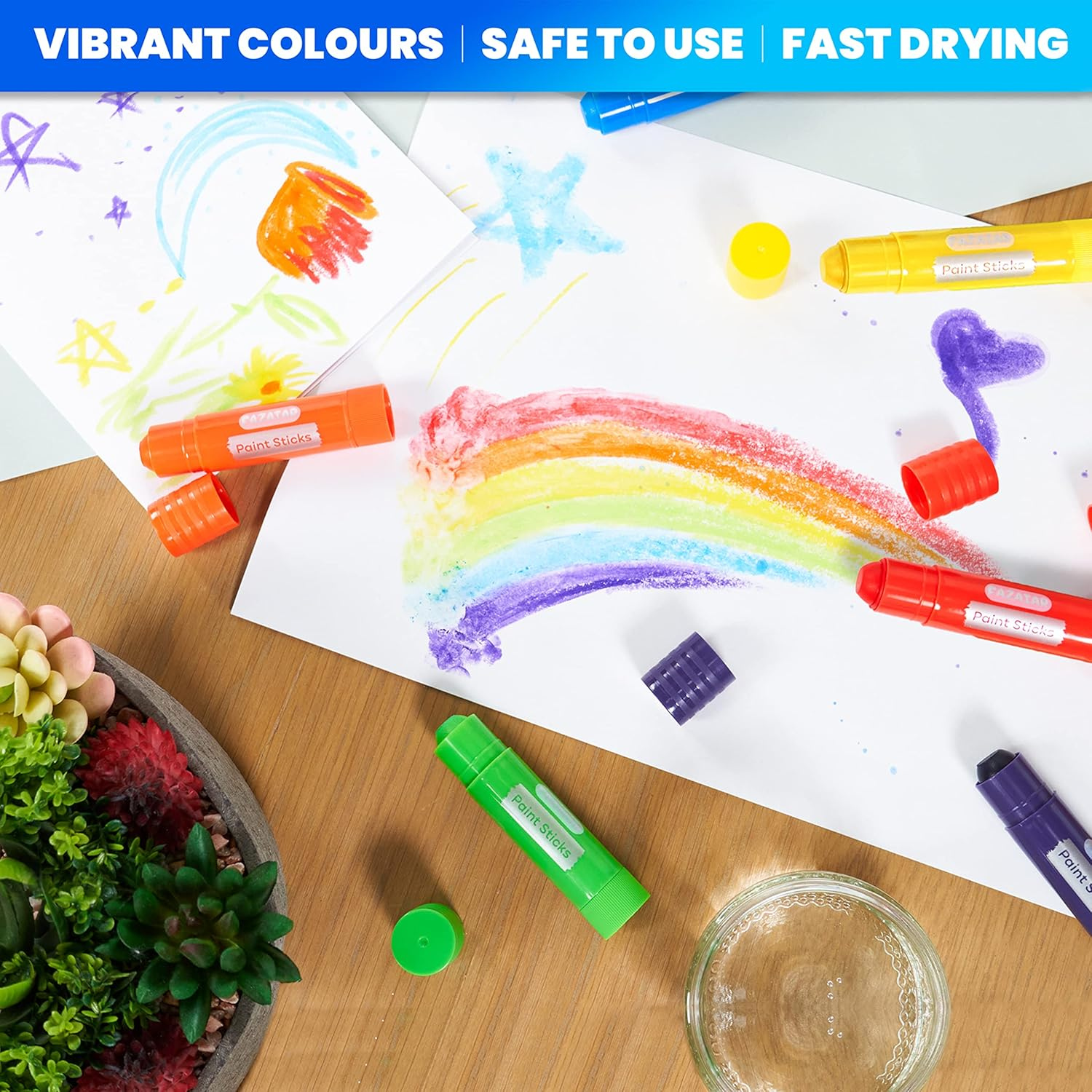 Paint Sticks for Children | Assorted Colors with Ergonomic Grip & Well