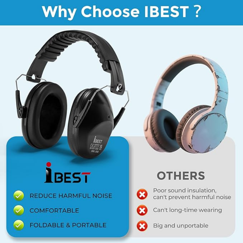 Black Ear Defenders Headphone | Noise Cancelling Safety Earmuffs for Children & Adults
