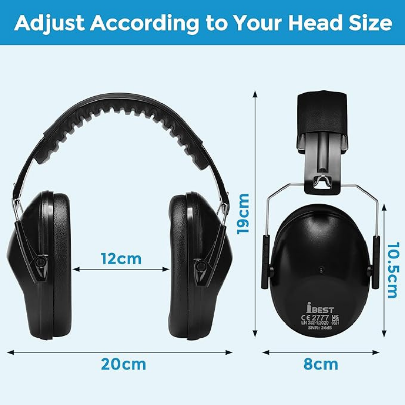 Black Ear Defenders Headphone | Noise Cancelling Safety Earmuffs for Children & Adults