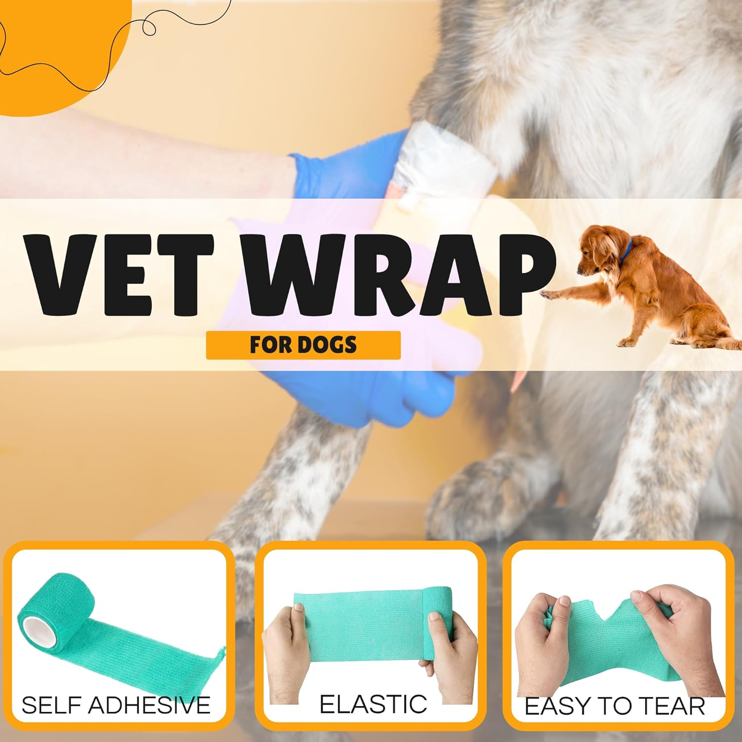 Vet Wrap Self Adhesive Bandage | Stretchable, Non Woven | Cohesive Tape for First Aid
