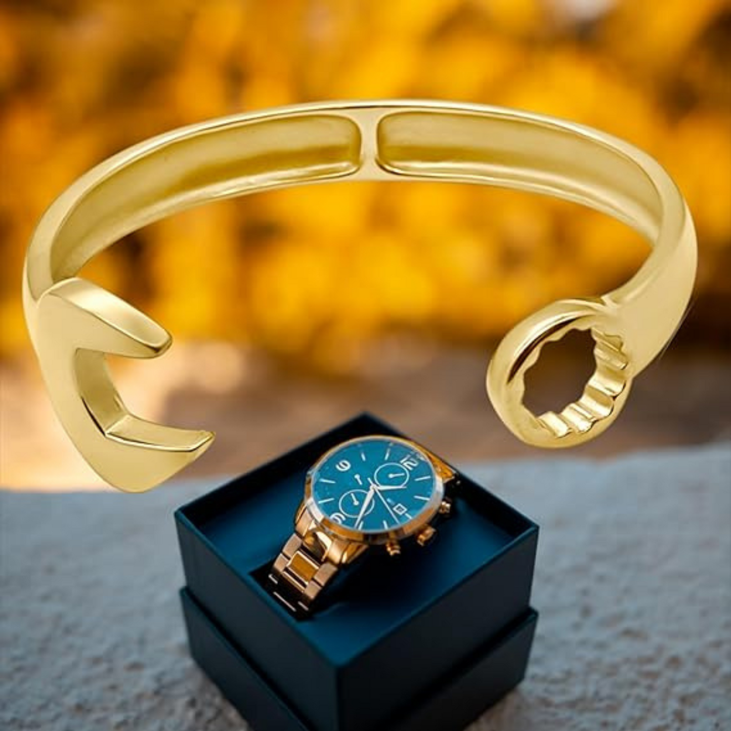 I BEST U.K 9ct Gold Plated Spanner Bracelet Designer Tool Bangle Men Women Small Size